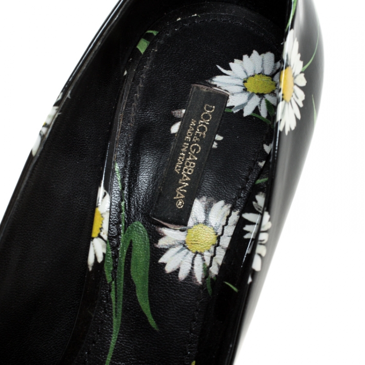 Pre Owned Dolce and Gabbana Black Patent Leather Floral Printed Pointed Toe Pumps Size 39.5