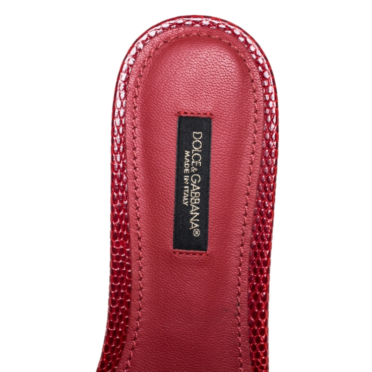 Pre Owned Dolce & Gabbana Red Lizard Leather Flat Slides Size 37.5