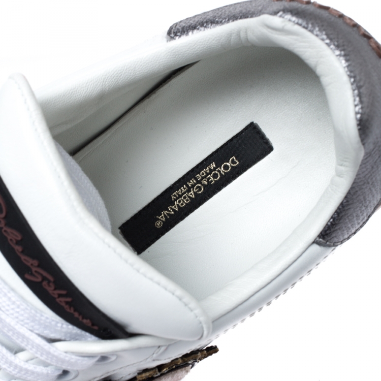 Pre Owned Dolce & Gabbana White Leather Portofino Love Applique Low Top Sneakers Size 38