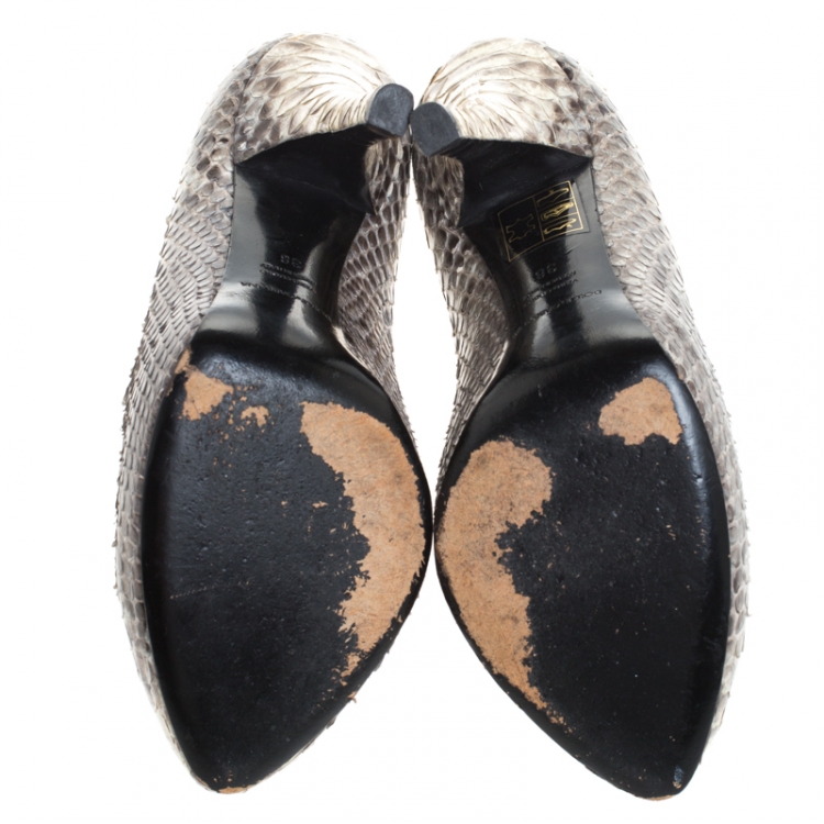 Pre Owned Dolce & Gabbana Beige and Brown Python Pumps Size 38