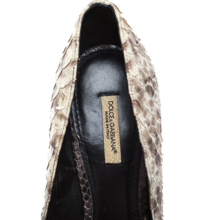 Pre Owned Dolce & Gabbana Beige and Brown Python Pumps Size 38