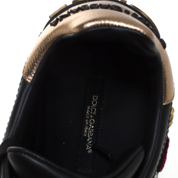 Pre Owned Dolce and Gabbana Black Leather Portofino Embellished Low Top Sneakers Size 40