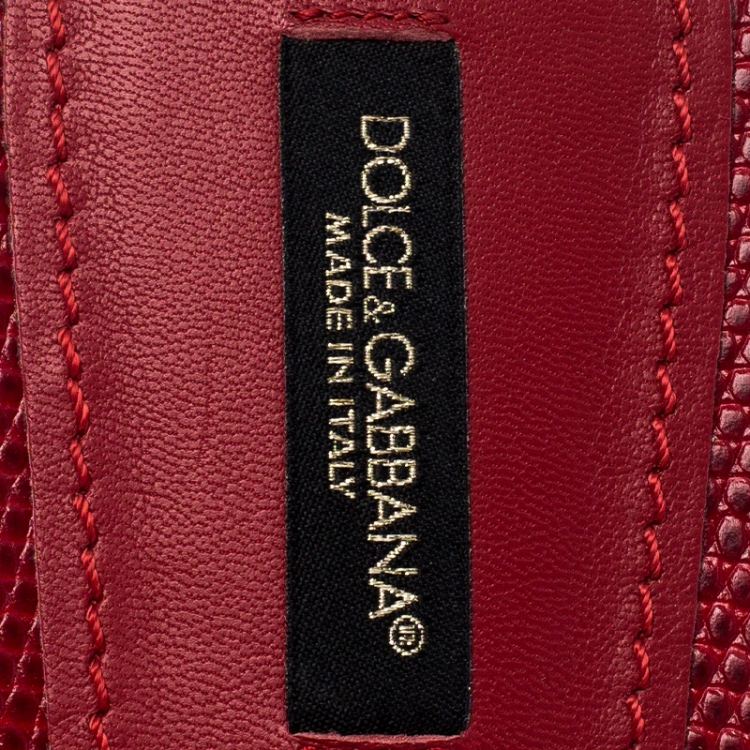 Pre Owned Dolce & Gabbana Red Lizard Embossed Leather Sofia Flat Slides Size 38