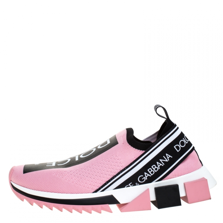 Pre Owned Dolce & Gabbana Pink Stretch Fabric Sorrento Slip-On Sneakers Size 38.5