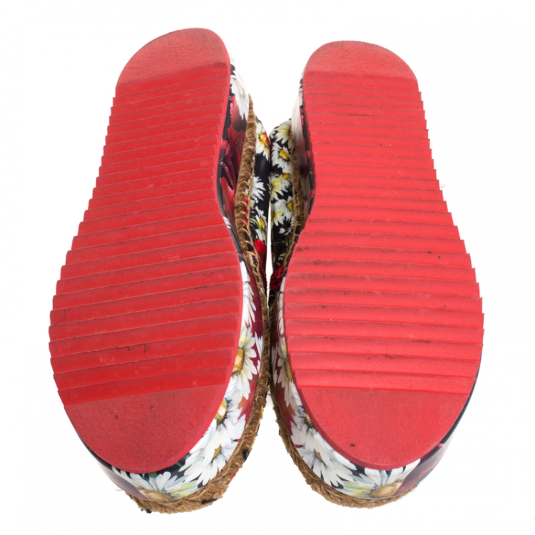 Pre Owned Dolce & Gabbana Multicolor Poppy/Daisy Print Fabric Platform Espadrille Flats Size 40
