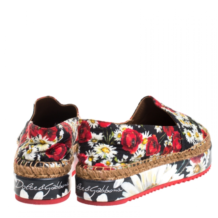 Pre Owned Dolce & Gabbana Multicolor Poppy/Daisy Print Fabric Platform Espadrille Flats Size 40