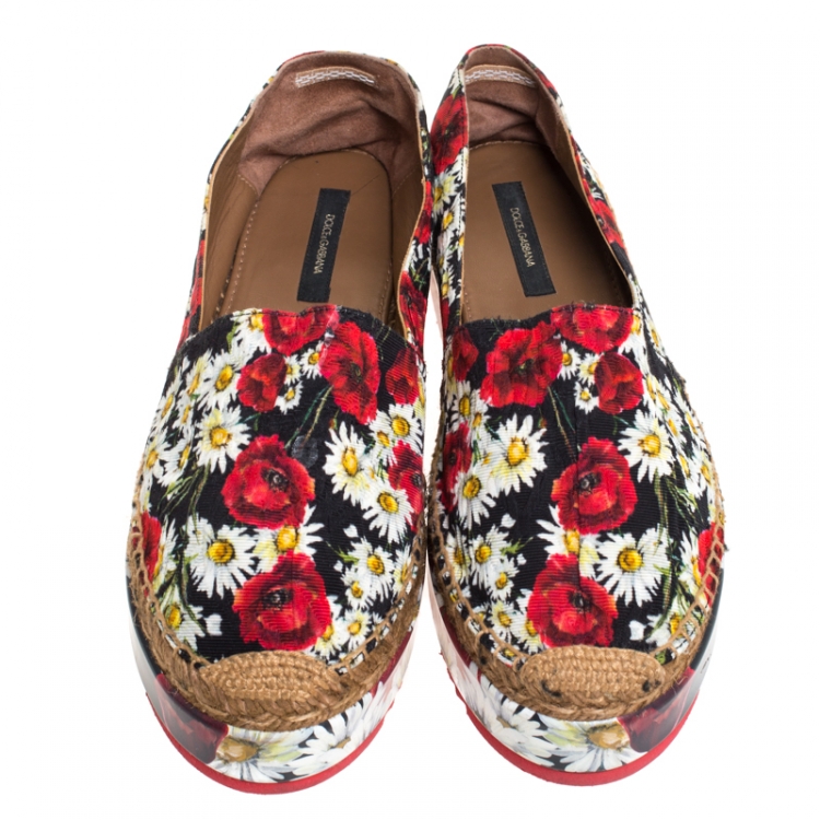 Pre Owned Dolce & Gabbana Multicolor Poppy/Daisy Print Fabric Platform Espadrille Flats Size 40