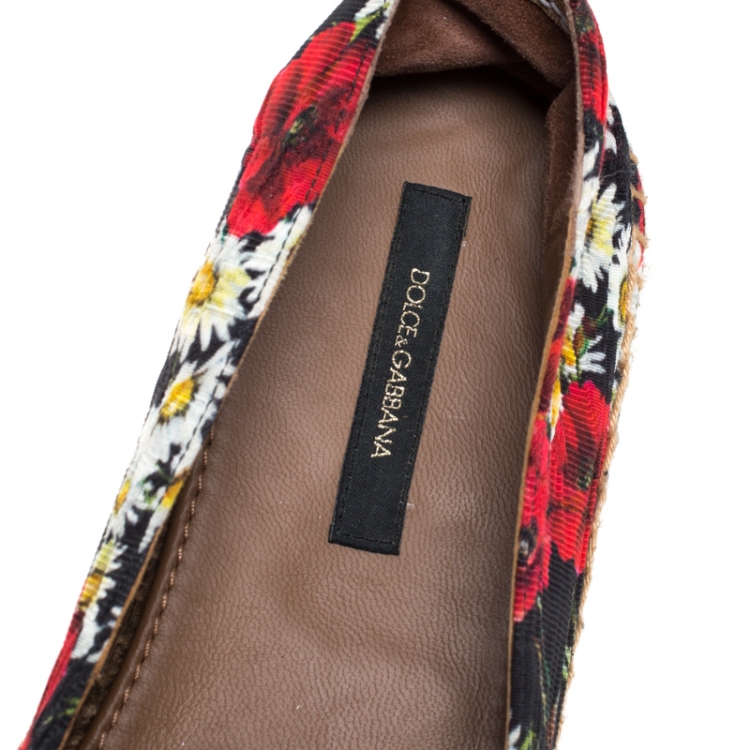 Pre Owned Dolce & Gabbana Multicolor Poppy/Daisy Print Fabric Platform Espadrille Flats Size 40