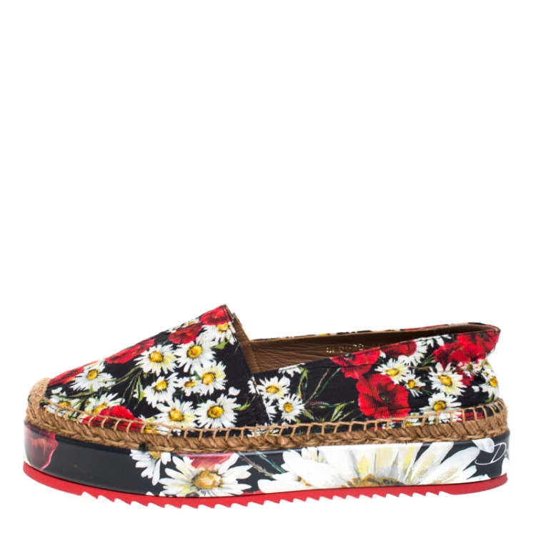 Pre Owned Dolce & Gabbana Multicolor Poppy/Daisy Print Fabric Platform Espadrille Flats Size 40