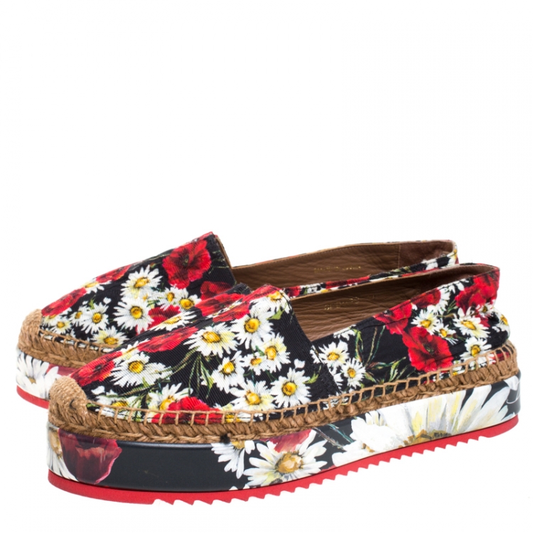 Pre Owned Dolce & Gabbana Multicolor Poppy/Daisy Print Fabric Platform Espadrille Flats Size 40