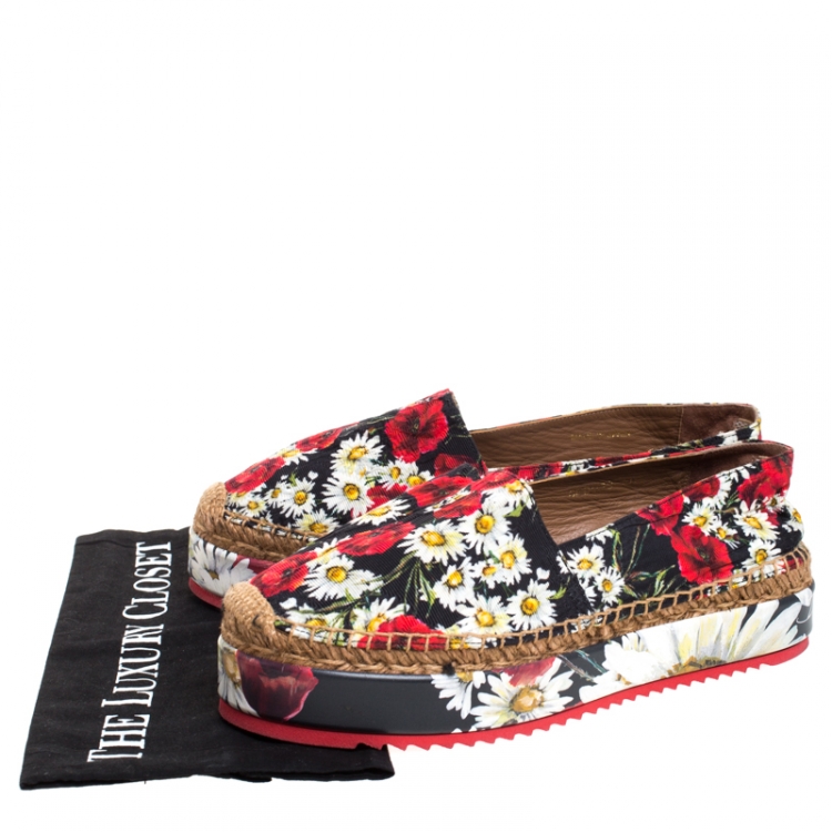 Pre Owned Dolce & Gabbana Multicolor Poppy/Daisy Print Fabric Platform Espadrille Flats Size 40