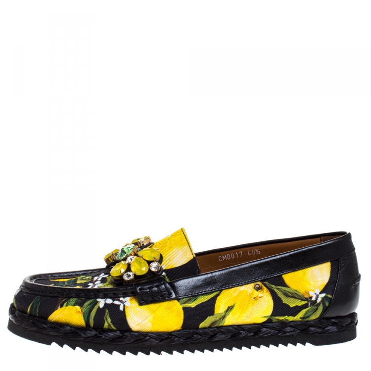 Dolce and Gabbana Yellow/Black Lemon Print Fabric and Leather Crystal  Embellished Loafers Size  Dolce & Gabbana | TLC