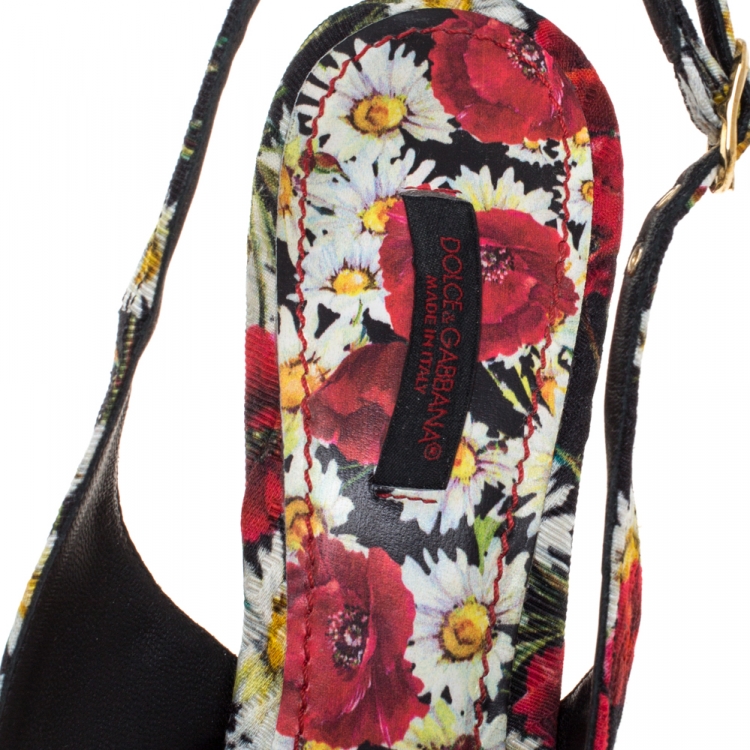 Pre Owned Dolce & Gabbana Multicolor Brocade Floral Fabric Crystal Embellished Slingback Sandals Size 39.5