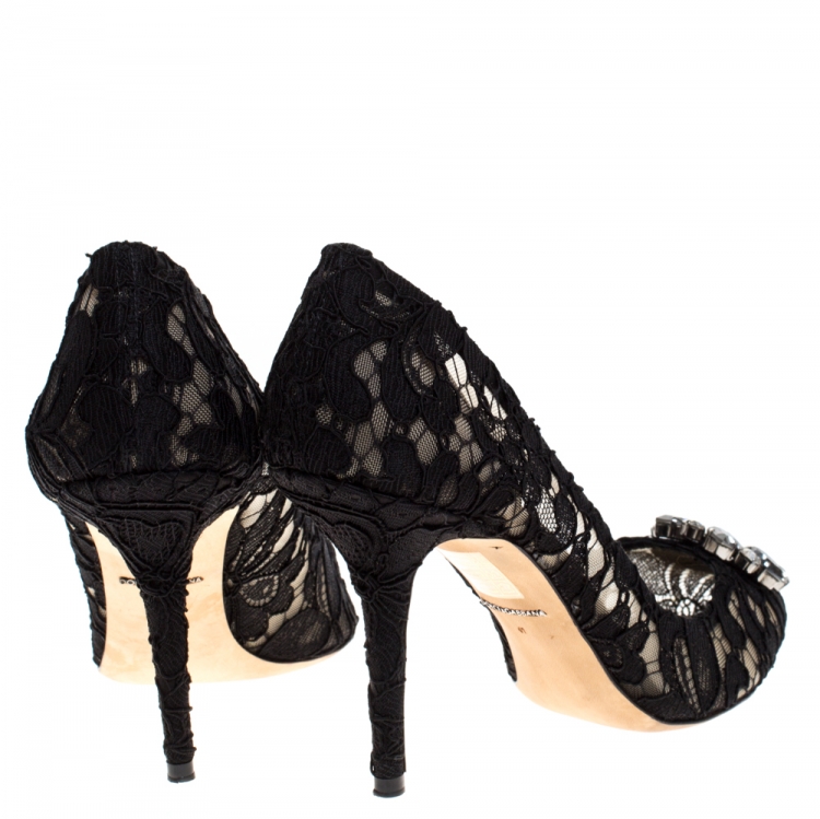 Pre Owned Dolce & Gabbana Black Lace Bellucci Crystal Embellished Pumps Size 41