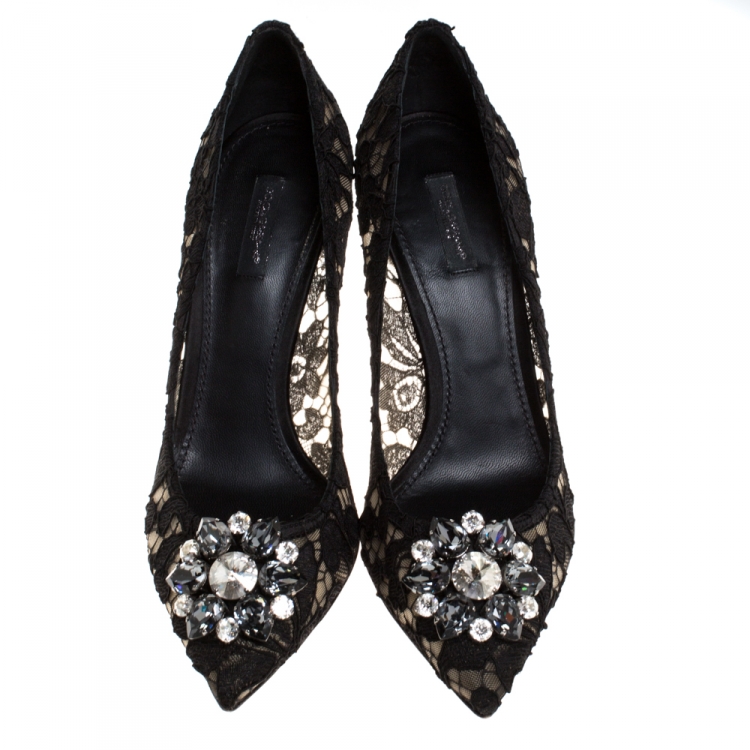 Pre Owned Dolce & Gabbana Black Lace Bellucci Crystal Embellished Pumps Size 41