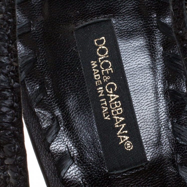 Pre Owned Dolce & Gabbana Black Woven Raffia Pointed Toe Slingback Pumps Size 38