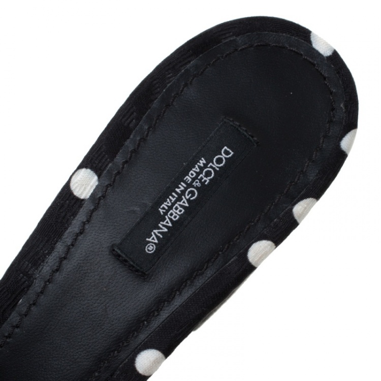 Pre Owned Dolce & Gabbana Black/White Polka Dot Fabric Crystal Embellished Sandals Size 40