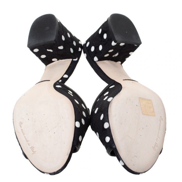 Pre Owned Dolce & Gabbana Black/White Polka Dot Fabric Crystal Embellished Sandals Size 40