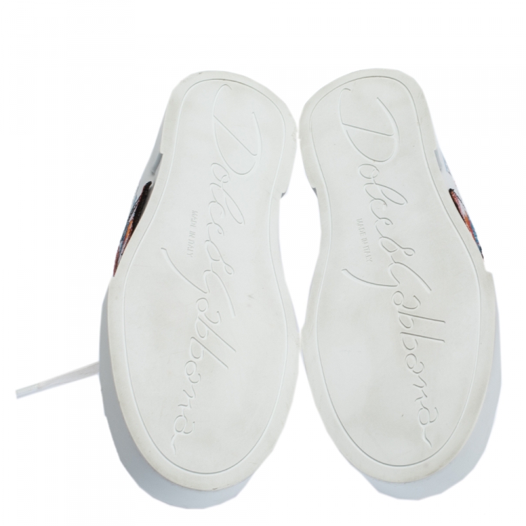 Pre Owned Dolce & Gabbana White Graffiti and Patches Leather Low Top Sneakers Size 39