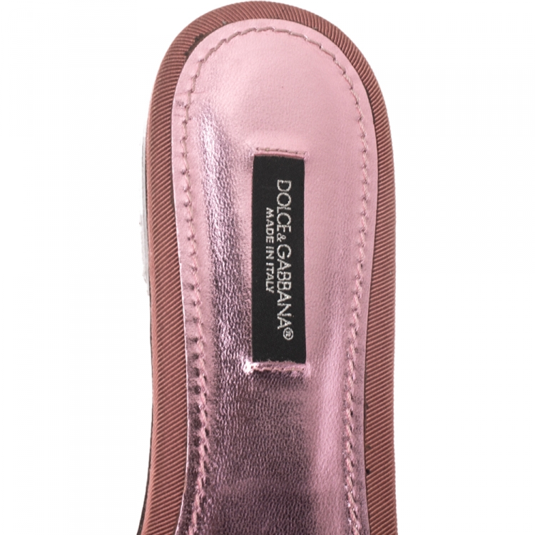مملوكة مسبقًا Dolce & Gabbana Metallic Pink/Silver Coarse Glitter Moon And Star Sofia Slides Size 37.5