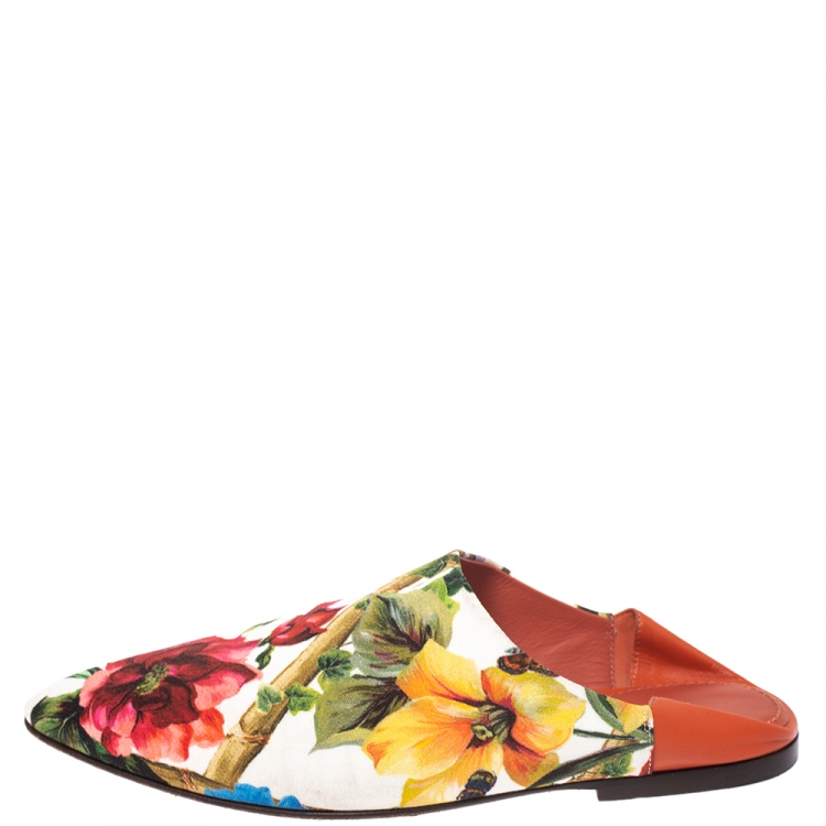 Pre Owned Dolce & Gabbana Multicolor Printed Floral Canvas Flat Mules Size 37