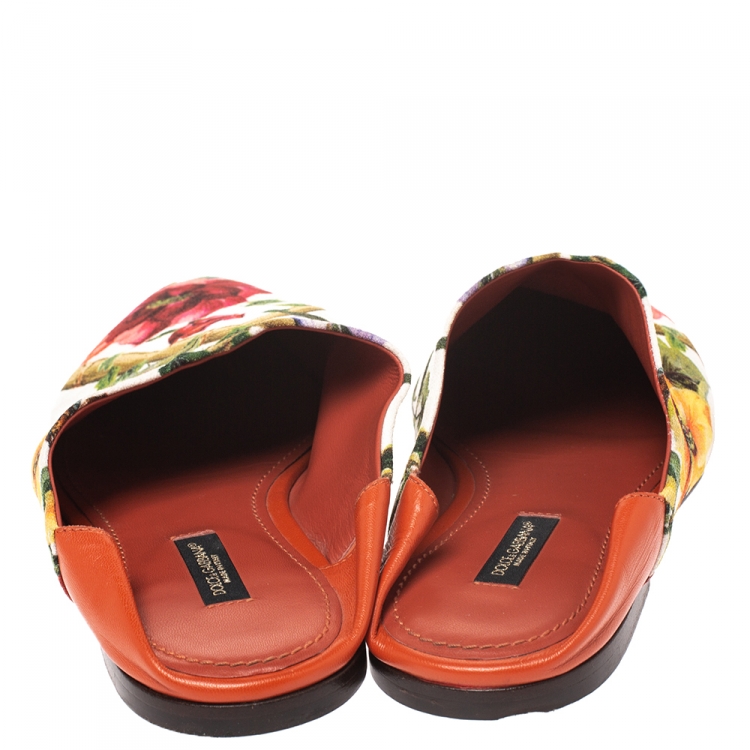 Pre Owned Dolce & Gabbana Multicolor Printed Floral Canvas Flat Mules Size 37