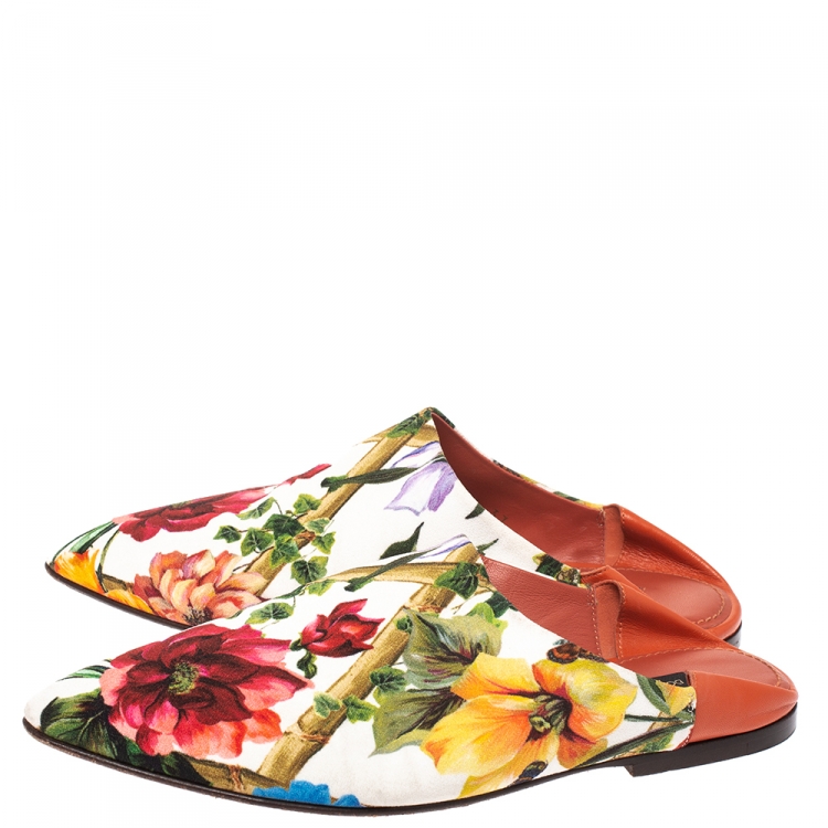 Pre Owned Dolce & Gabbana Multicolor Printed Floral Canvas Flat Mules Size 37