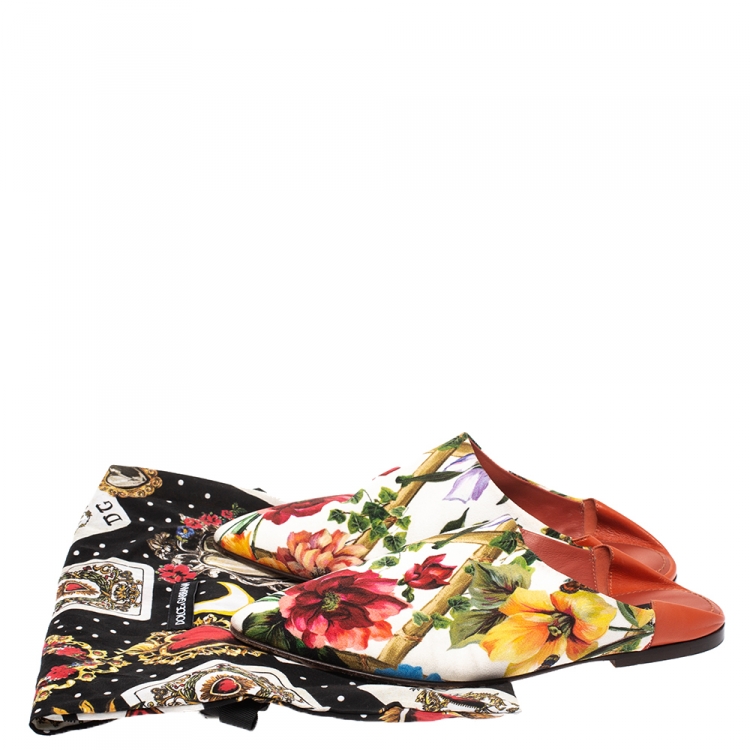 Pre Owned Dolce & Gabbana Multicolor Printed Floral Canvas Flat Mules Size 37