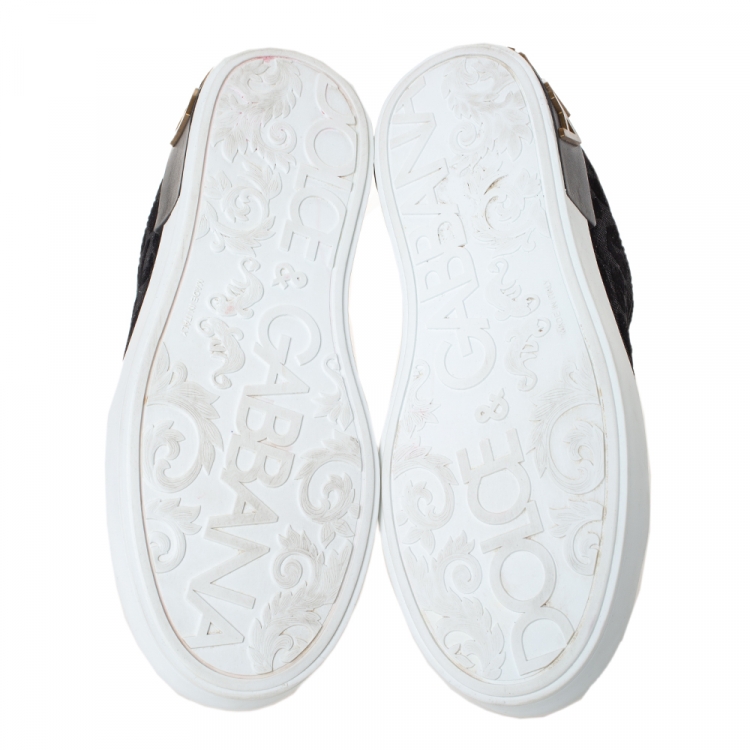 Pre Owned Dolce & Gabbana Black Leopard Print Fabric And Leather Portofino Low Top Sneakers Size 38.5