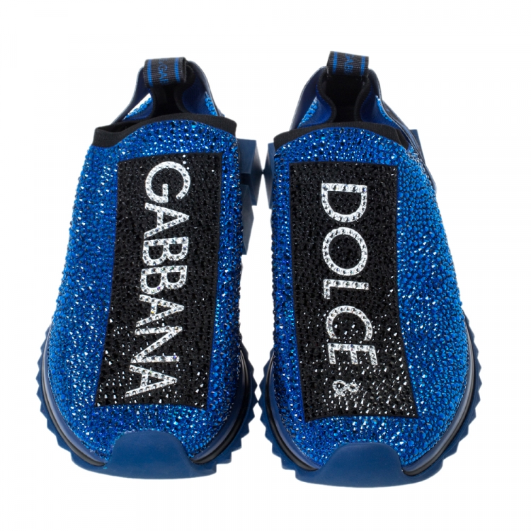 Pre Owned Dolce & Gabbana Blue Fabric Crystal Embellished Sorrento Slip On Sneakers Size 41