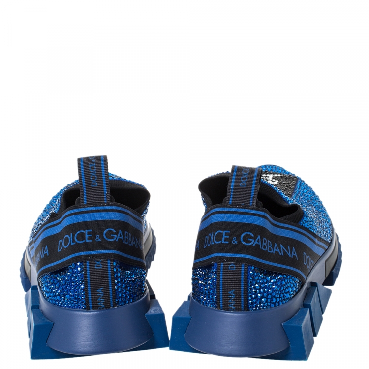 Pre Owned Dolce & Gabbana Blue Fabric Crystal Embellished Sorrento Slip On Sneakers Size 41