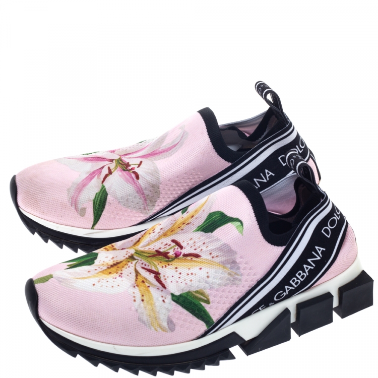 Pre Owned Dolce & Gabbana Pink Stretch Fabric Sorrento Low Top Sneakers Size 38.5
