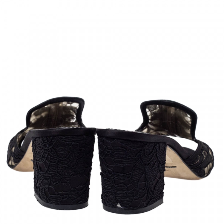 Pre Owned Dolce and Gabbana Black Lace Bianca Open Toe Sandals 41