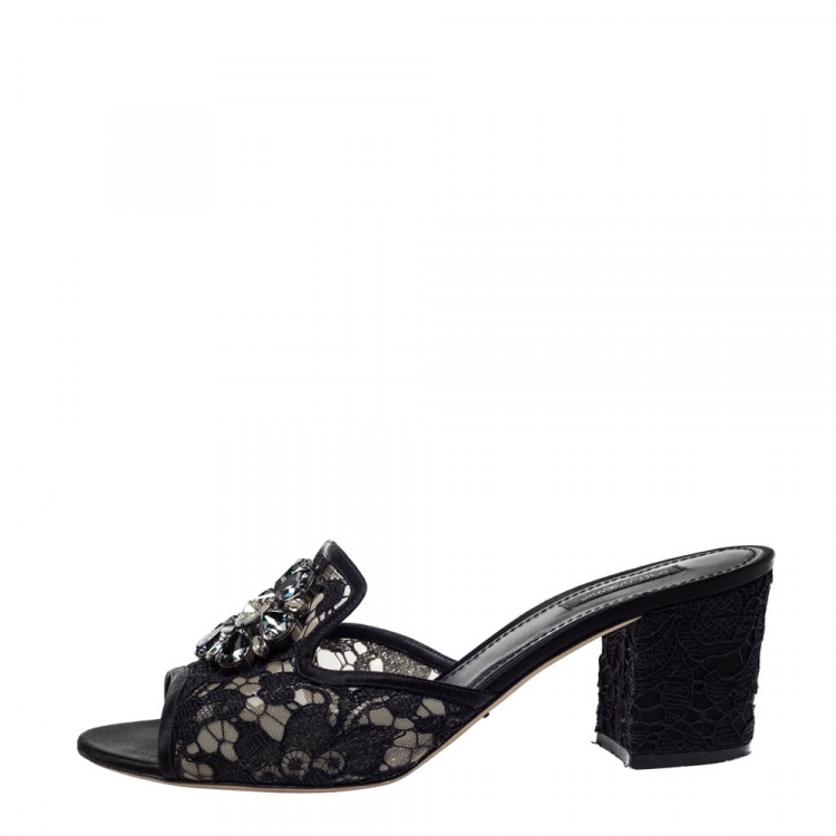 Pre Owned Dolce and Gabbana Black Lace Bianca Open Toe Sandals 41