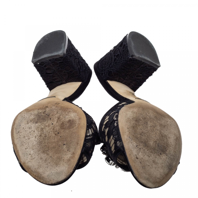 Pre Owned Dolce and Gabbana Black Lace Bianca Open Toe Sandals 41