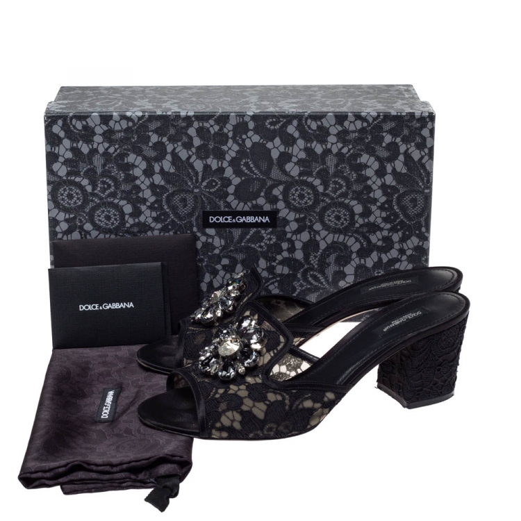 Pre Owned Dolce and Gabbana Black Lace Bianca Open Toe Sandals 41