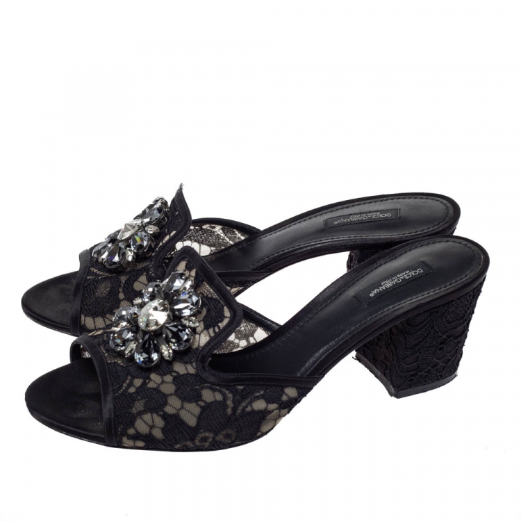 Pre Owned Dolce and Gabbana Black Lace Bianca Open Toe Sandals 41