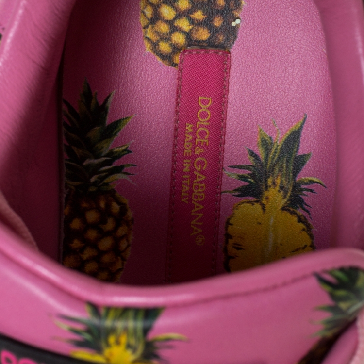Pre Owned Dolce and Gabbana Pink Leather Pineapple Print Low Top Sneakers Size 38