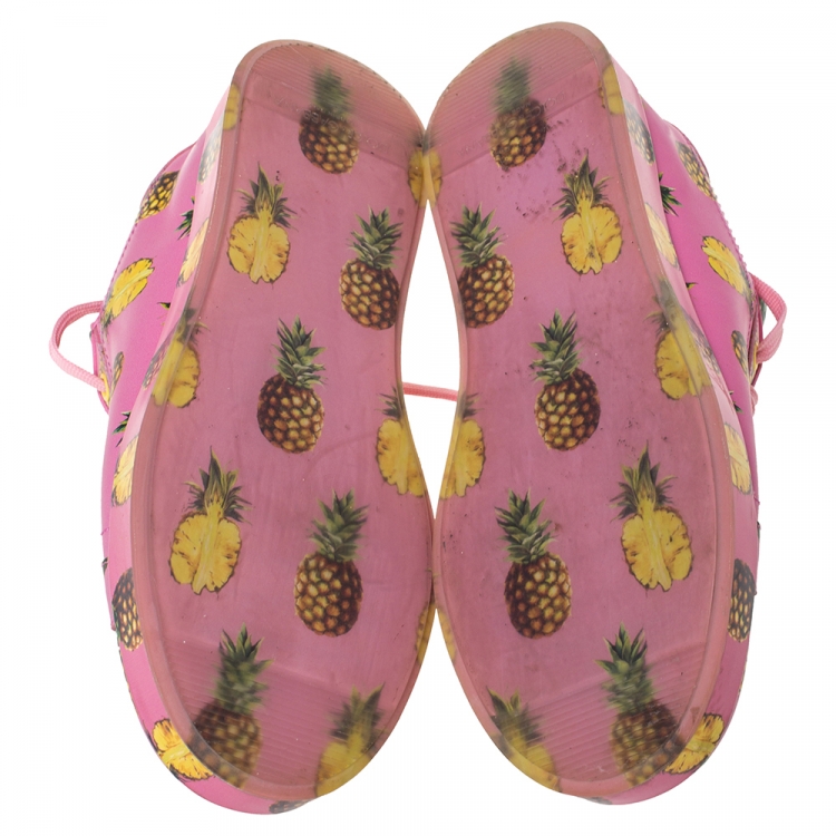 Pre Owned Dolce and Gabbana Pink Leather Pineapple Print Low Top Sneakers Size 38