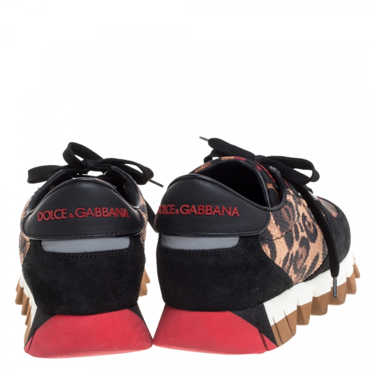 Pre Owned Dolce and Gabbana Multicolor Leopard Print PVC/Suede and Nylon Sawtooth Platform Sneakers Size 39