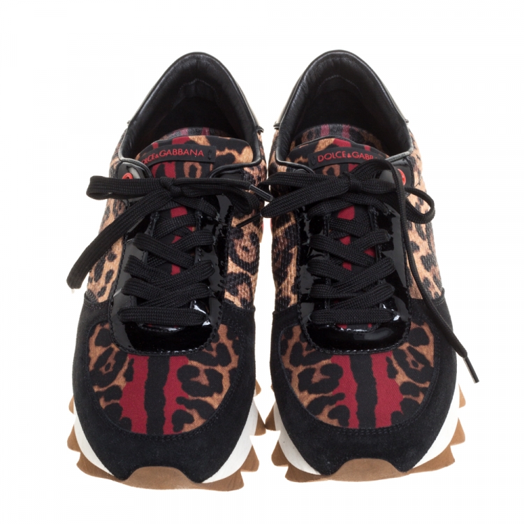Pre Owned Dolce and Gabbana Multicolor Leopard Print PVC/Suede and Nylon Sawtooth Platform Sneakers Size 39