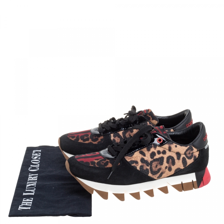 Pre Owned Dolce and Gabbana Multicolor Leopard Print PVC/Suede and Nylon Sawtooth Platform Sneakers Size 39