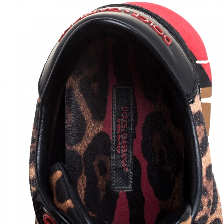 Pre Owned Dolce and Gabbana Multicolor Leopard Print PVC/Suede and Nylon Sawtooth Platform Sneakers Size 39
