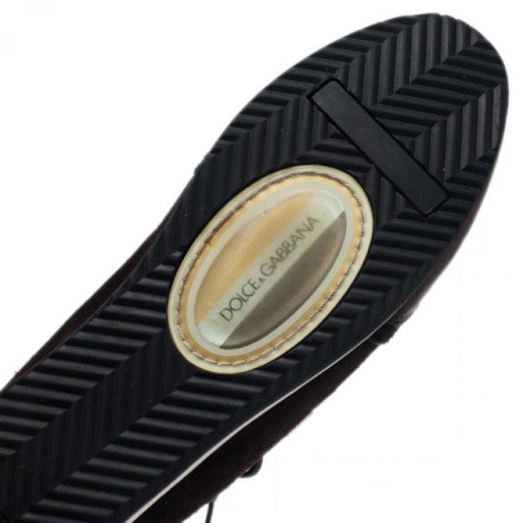 Pre Owned Dolce and Gabbana Brown Suede and Leather Logo Plaque Sneakers Size 42