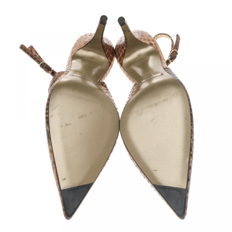 Pre Owned Dolce & Gabbana Brown Python Pointed-Toe Slingback Pumps Size 38