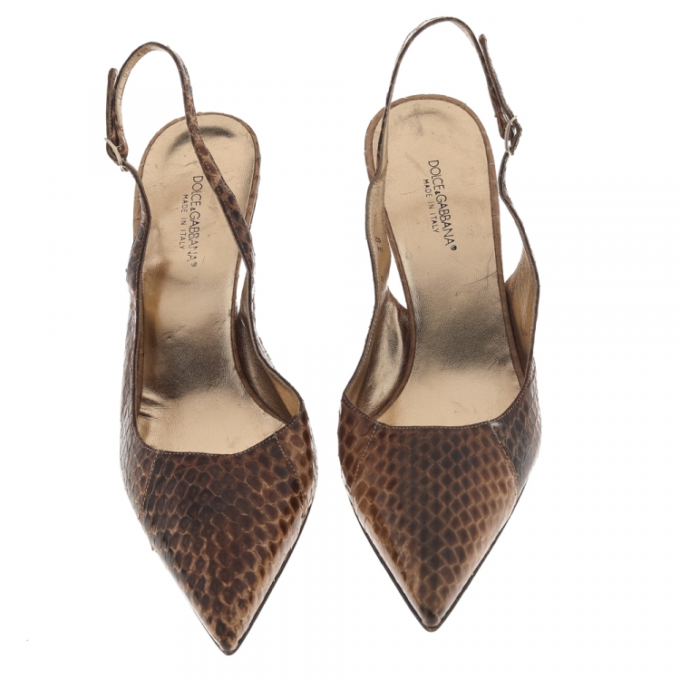 Pre Owned Dolce & Gabbana Brown Python Pointed-Toe Slingback Pumps Size 38