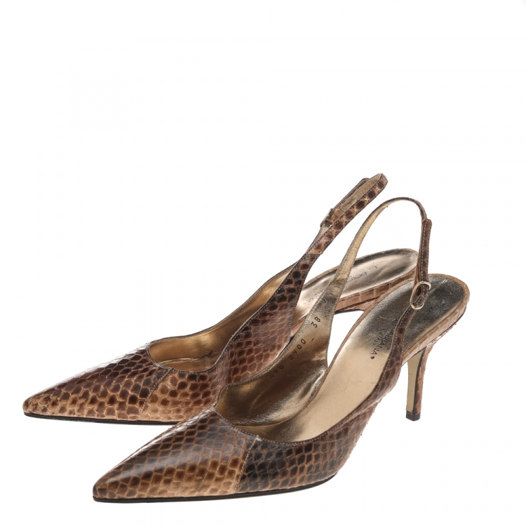 Pre Owned Dolce & Gabbana Brown Python Pointed-Toe Slingback Pumps Size 38