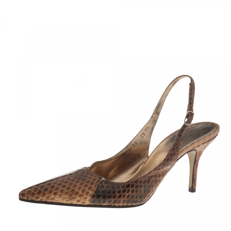 Pre Owned Dolce & Gabbana Brown Python Pointed-Toe Slingback Pumps Size 38