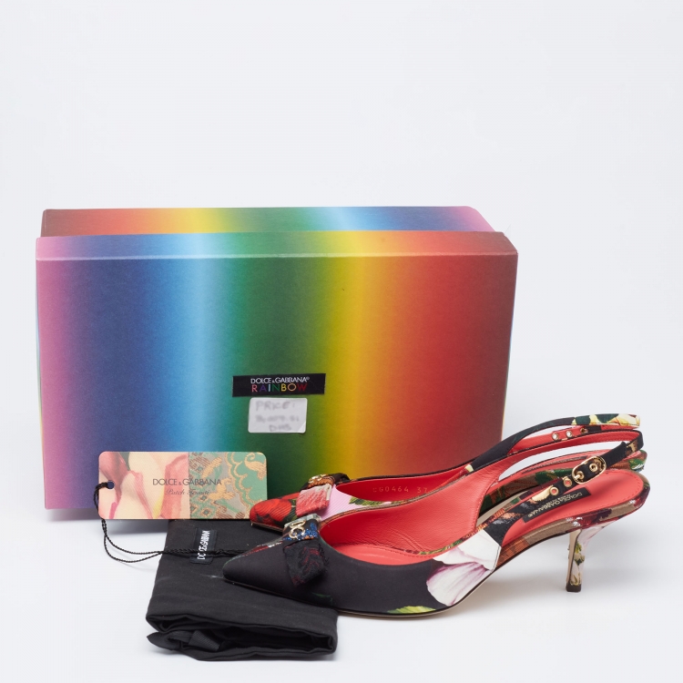 Pre Owned Dolce & Gabbana Multicolor Floral Canvas DG Bow Slingback Pumps Size 37
