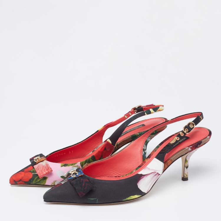 Dolce & Gabbana Multicolor Floral Canvas DG Bow Slingback Pumps Size 37  Dolce & Gabbana | TLC